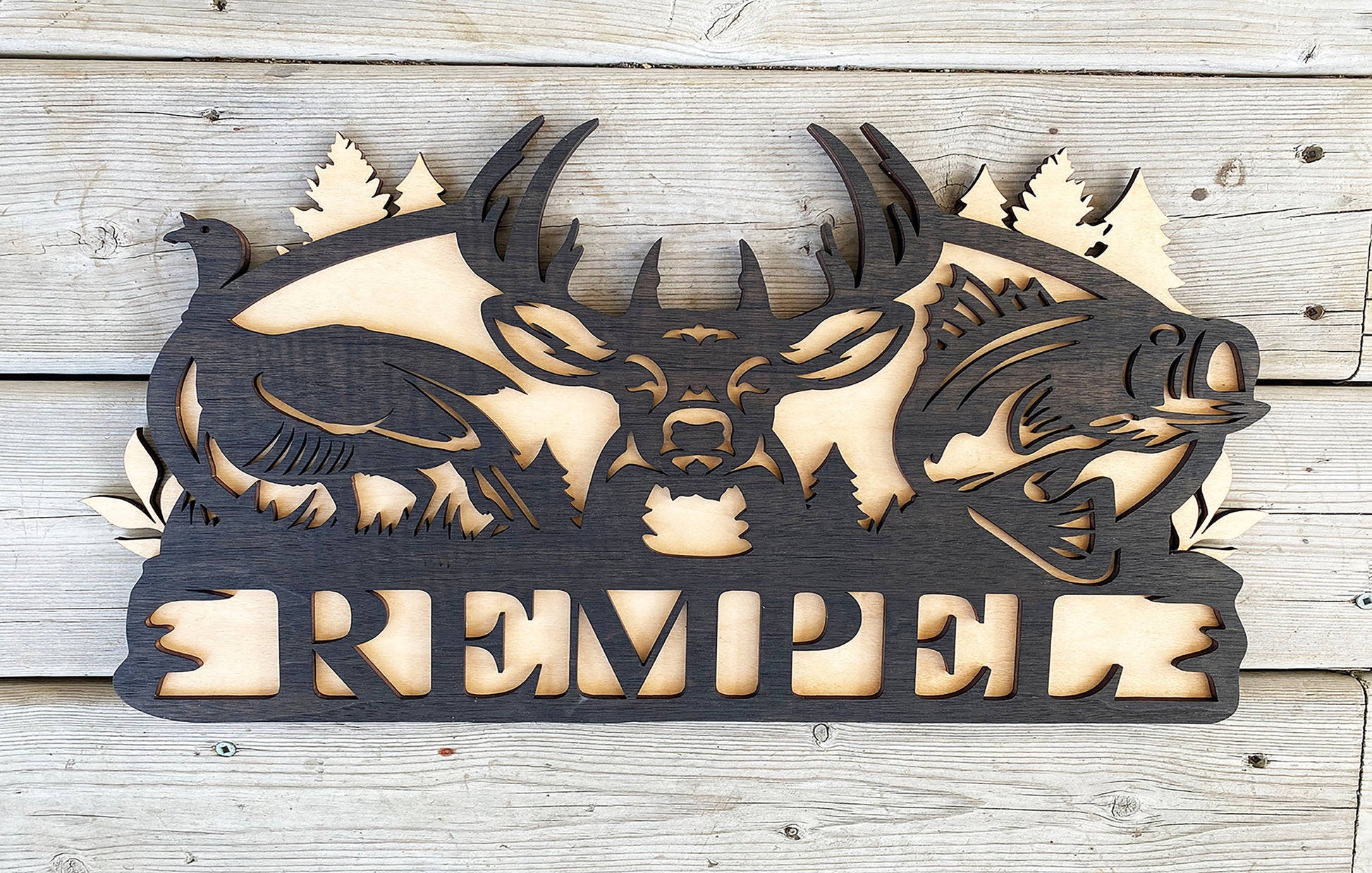 Small and Medium Hunting Decor Sign with backer. Turkey-Deer-Bass