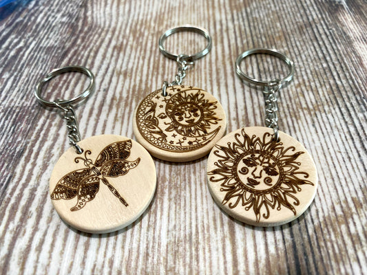 Dragonfly Keychain, Sun Keychain, SunMoon Keychain